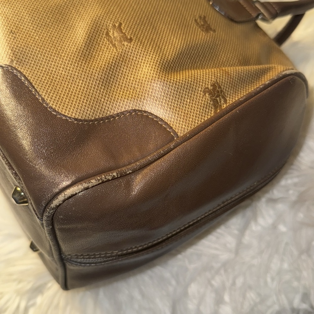 90s VTG Burberrys Boston Duffle Travel Bag Brown Leather Monogram Bag Italy Used - Picture 13 of 16